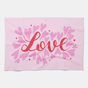Kärlek - rosa och rött kökshandduk