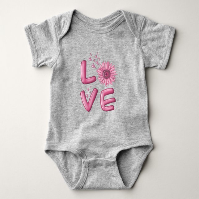 Kärlek Rosa Solros Baby Bodykostym T Shirt (Framsida)