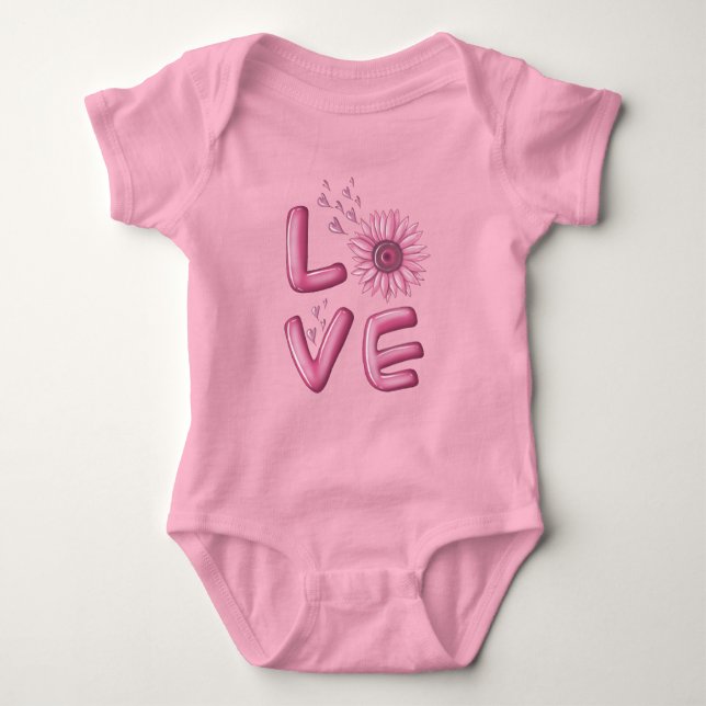 Kärlek Rosa Solros Baby Bodykostym T Shirt (Framsida)