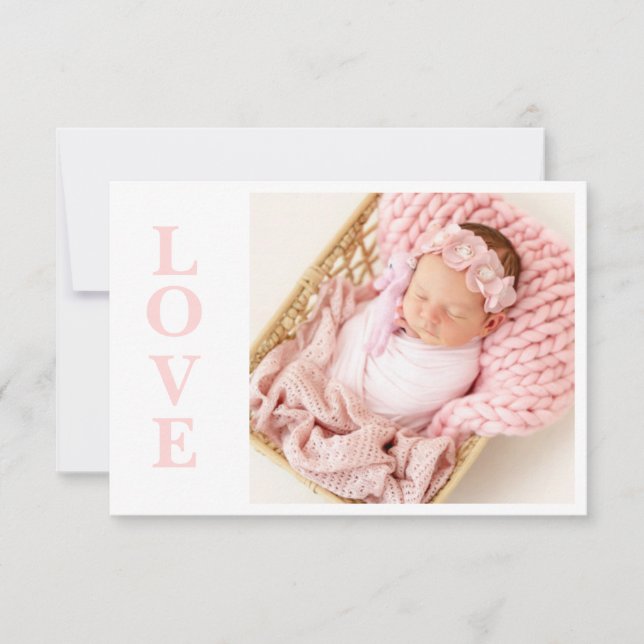 Kärlek Rosa Typography Photo Birth Notice (Framsida)