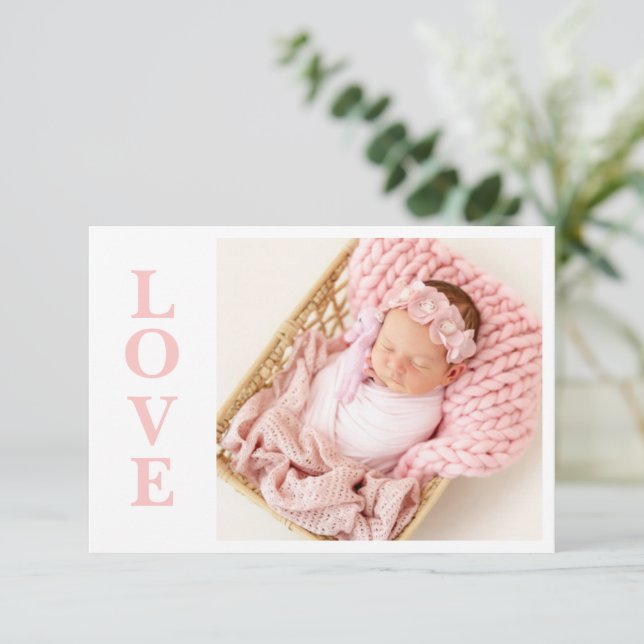 Kärlek Rosa Typography Photo Birth Notice (Stående Fram)