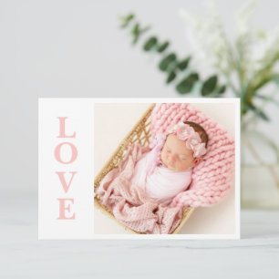 Kärlek Rosa Typography Photo Birth Notice