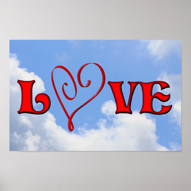 Kärlek Rött Hjärta Blå Himmel Poster (Framsidan)