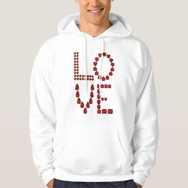 Kärlek - Ruby Gemstone Lettering Hoodie (Framsida)