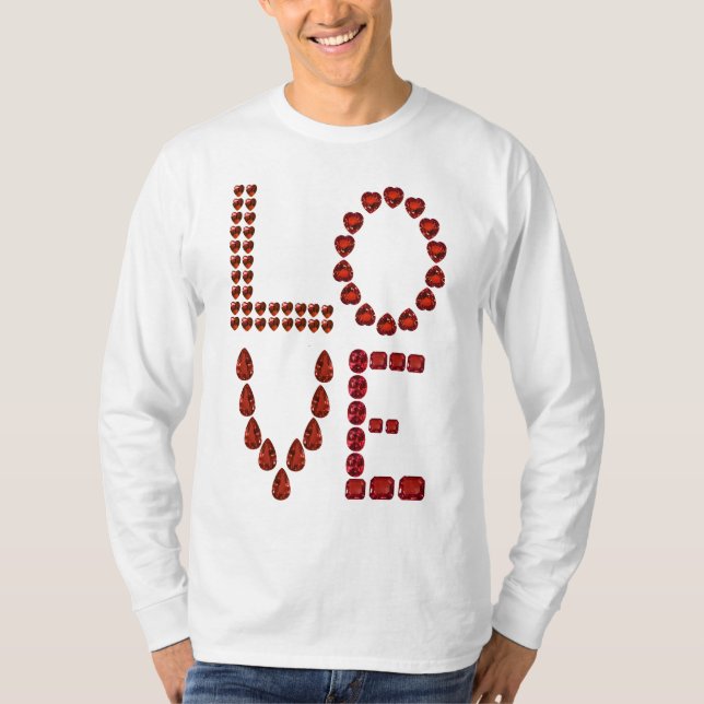 Kärlek - Ruby Gemstone Lettering T Shirt (Framsida)