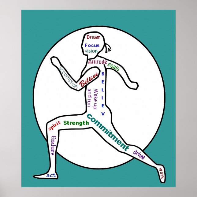 Kärlek Running Motivational Ord för Springer Poster (Framsidan)