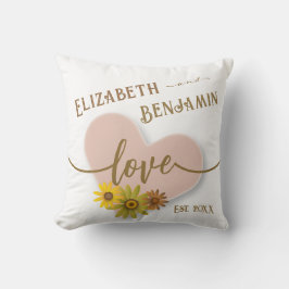 Kärlek Rustic Peach Heart med Flowers Typografi Kudde