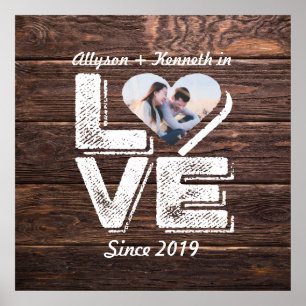 Kärlek Rustic Woodland Photo Heart Ram Monogram Poster