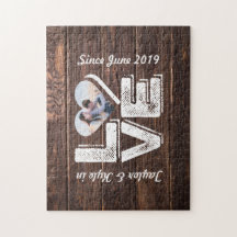 Kärlek Rustic Woodland Photo Heart Ram Monogram