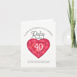 Kärlek så starkt Ruby-jubileumskort för föräldrar Kort