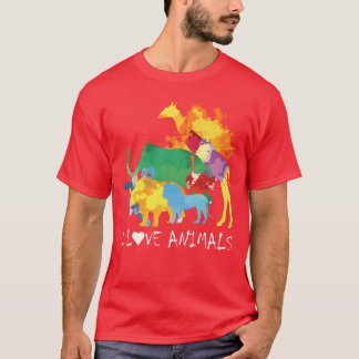 Kärlek Safari Djur Splash Färgglada Djur flicka T Shirt