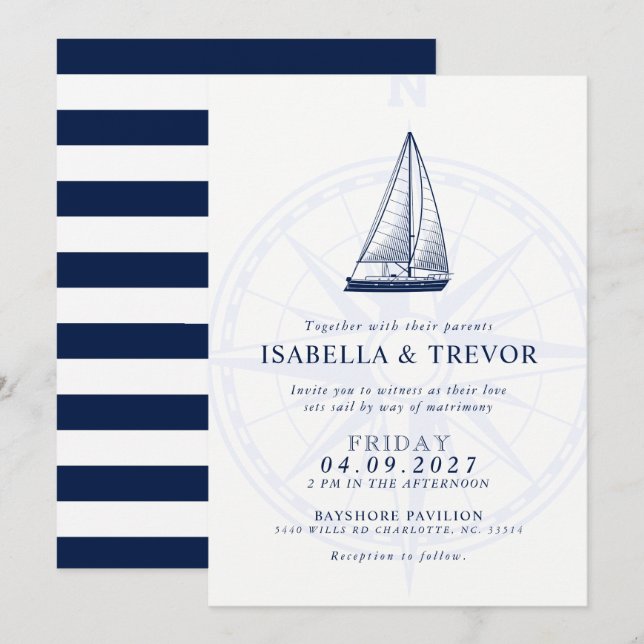 Kärlek Sail Vind Ro Nautical Wedding bjudande in Inbjudningar (Fram/baksida)