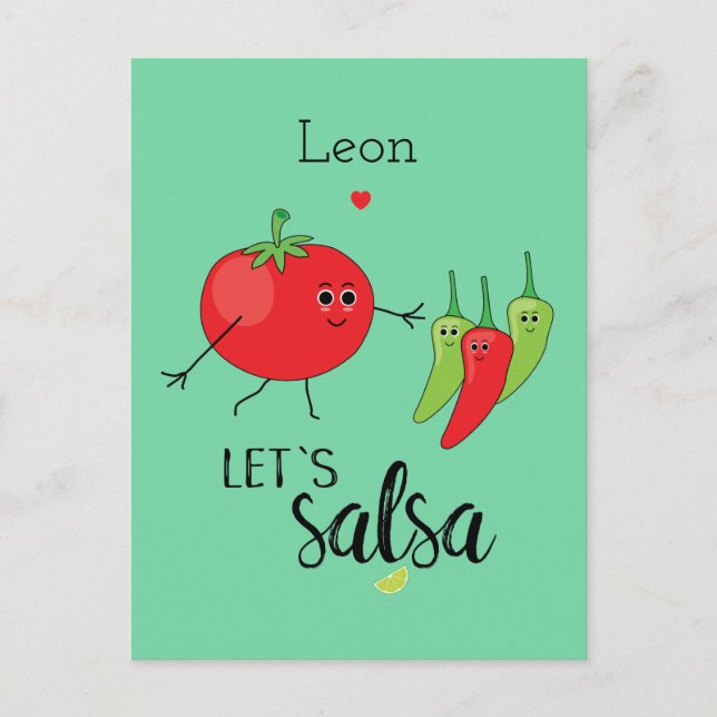 Kärlek Salsa Dancing Humous Cute Food Quote Vykort (Framsida)