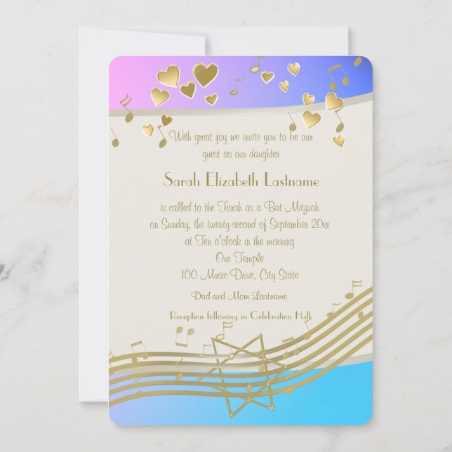 Kärlek Sång Bat mitzvah Inbjudningar (Baksida)