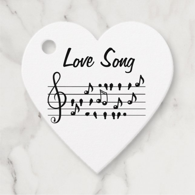 Kärlek sång, fåglar sitta mellan musik noter gåvor etiketter (Framsida)