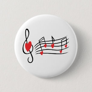 KÄRLEK SÅNG MUSIK NOTER CUTE RED BLACK WHITE FRIEN KNAPP