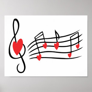 KÄRLEK SÅNG MUSIK NOTER CUTE RED BLACK WHITE FRIEN POSTER