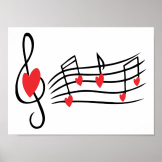 KÄRLEK SÅNG MUSIK NOTER CUTE RED BLACK WHITE FRIEN POSTER
