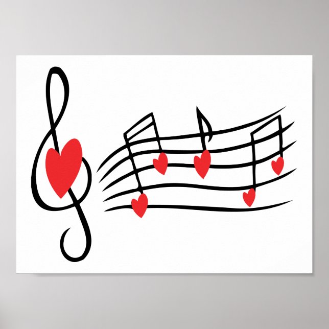KÄRLEK SÅNG MUSIK NOTER CUTE RED BLACK WHITE FRIEN POSTER (Framsidan)
