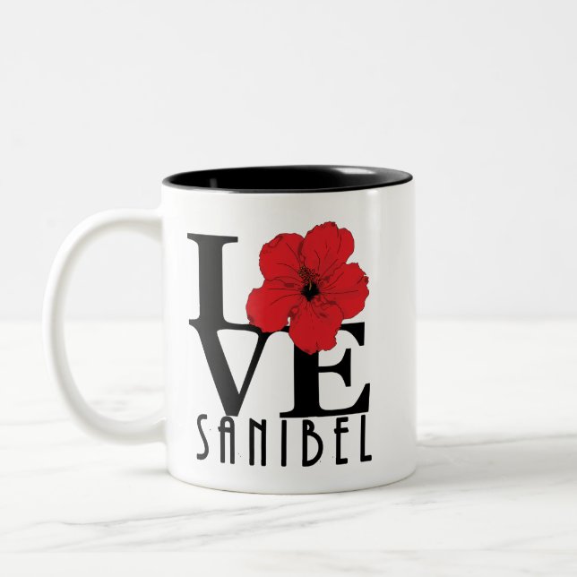 KÄRLEK Sanibel Florida Red Hibiscus 111oz Två-Tonad Mugg (Vänster)