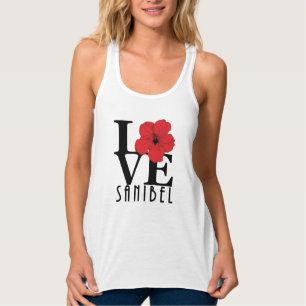KÄRLEK Sanibel Red Hibiscus Linne Med Racerback