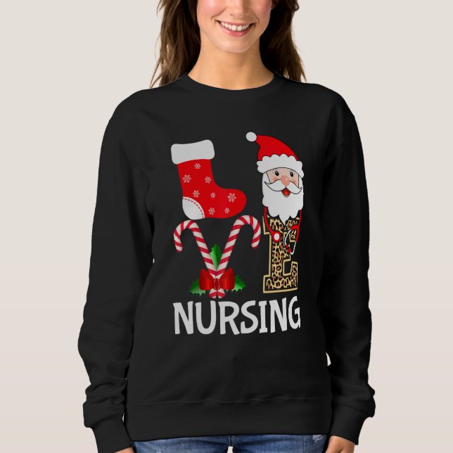 Kärlek Santa Nursing Stethoscope Leopard jul R T Shirt (Framsida)