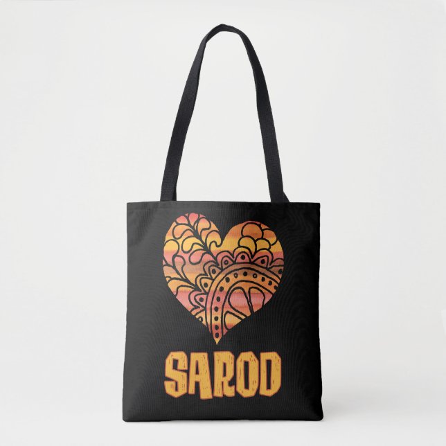 Kärlek Sarod Orange Mandala Heart Indian Music Tygkasse (Framsida)