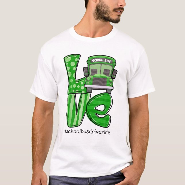 Kärlek School Buss Driver Life Irish Shamrock St P T Shirt (Framsida)