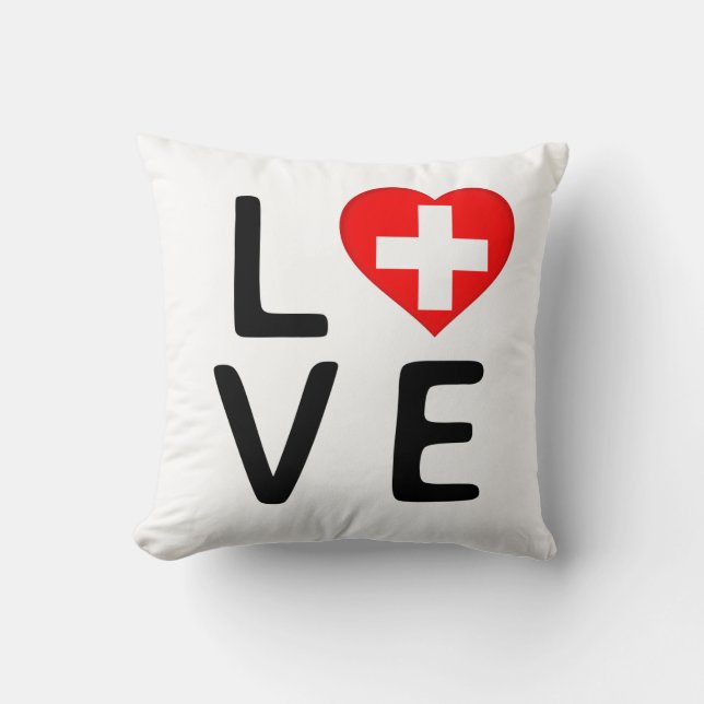 Kärlek - Schweiz Flagga Kudde (Framsida)