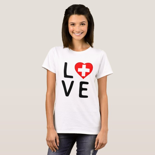 Kärlek - Schweiz Flagga T Shirt (Hel framsida)