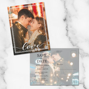 KÄRLEK Script Bröllop Photo Save Date Meddelande Vykort