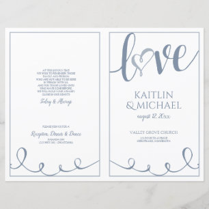 Kärlek Script Heart Bröllopsprogram Dusty Blue