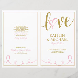 Kärlek Script Heart-Bröllopsprogram Rosa & Guld