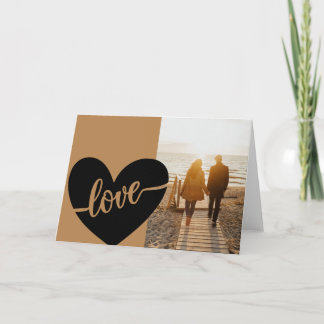 Kärlek Script Heart Guld Black Valentines foto Kort