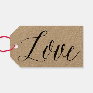 Kärlek Script Kraft Papper Calligraphy Gift Märk Presentetikett