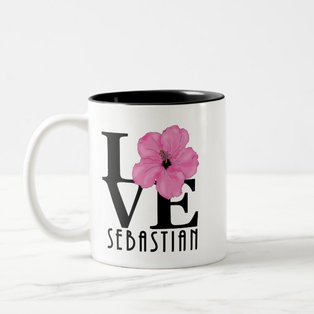 KÄRLEK Sebastian 11oz rosa hibiscus Två-Tonad Mugg (Vänster)