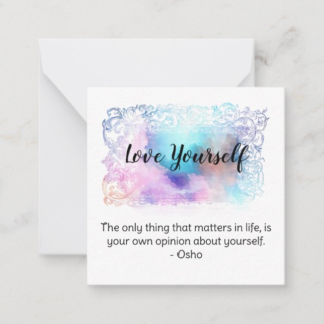 *~ Kärlek Self Watercolor Quote AP62 Note Card Anteckningskort (Framsida)
