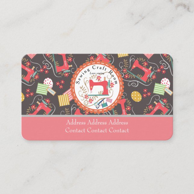 Kärlek Sewing Cute Brown Affärskort Visitkort (Framsida)