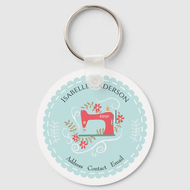 Kärlek Sewing Maskin. Blå Nyckelring (Framsida)