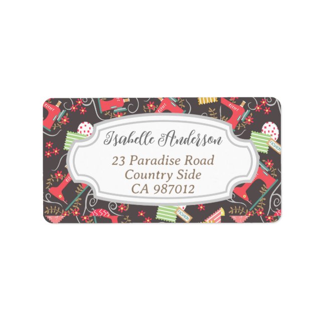 Kärlek Sewing Maskin Brown Adressetikett (Framsidan)