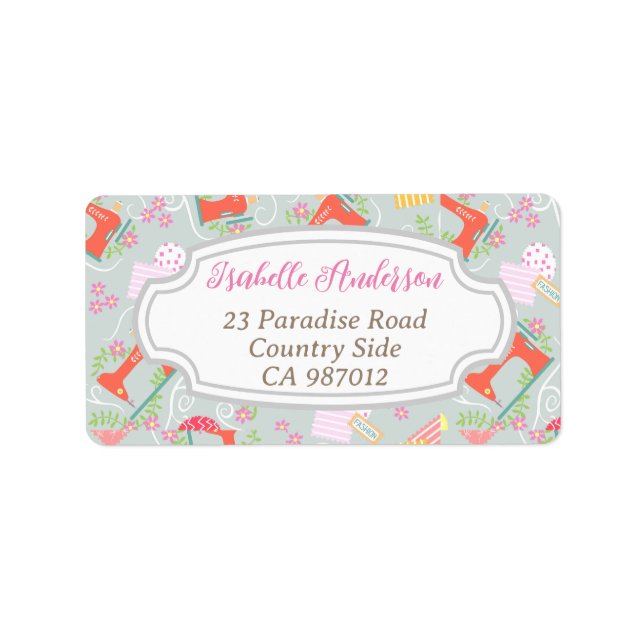 Kärlek Sewing Maskin Grått Adressetikett (Framsidan)