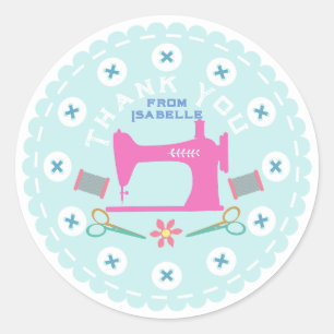 Kärlek Sewing Maskin Pastel Blue Runt Klistermärke