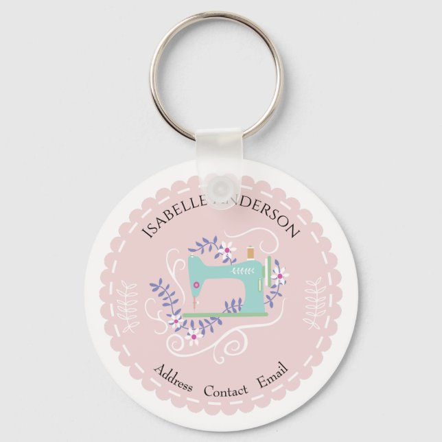 Kärlek Sewing Maskin. persikor Nyckelring (Framsida)