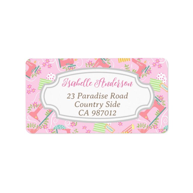 Kärlek Sewing Maskin Rosa Adressetikett (Framsidan)