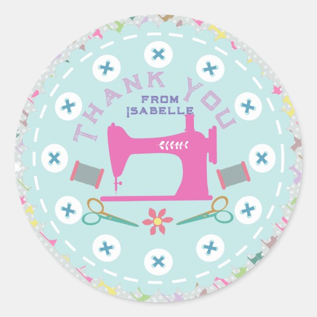 Kärlek Sewing Maskin Runt Klistermärke (Framsida)