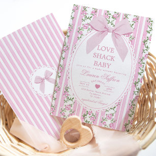 Kärlek Shack Baby Rosa Bow Coquette Baby Shower Inbjudningar