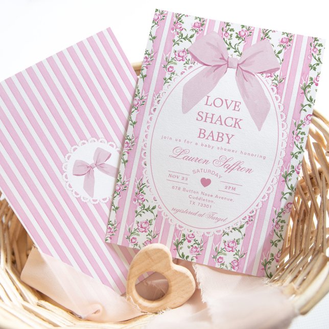 Kärlek Shack Baby Rosa Bow Coquette Baby Shower Inbjudningar (Skapare uppladdad)
