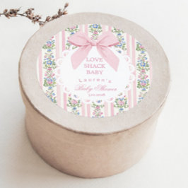 Kärlek Shack Baby Rosa Bow Ro Baby Shower Runt Klistermärke
