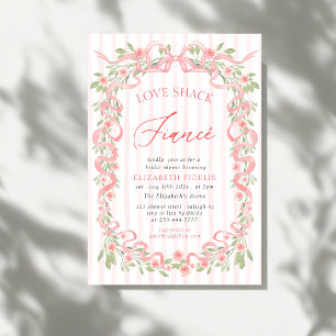 Kärlek Shack Fiance Rosa Bow Blommigt Möhippa Inbjudningar