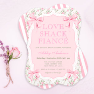 Kärlek Shack Fiance Rosa Bow Coquette Möhippa Inbjudningar